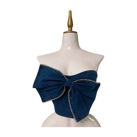 No Self Control Denim Bow Top